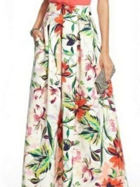 Eliza J White Skirt with Bright Floral Print